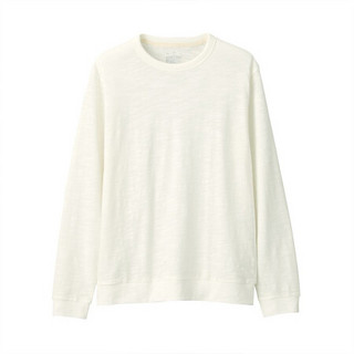 无印良品 MUJI 男式 粗细不均棉线 天竺编织 长袖T恤 21SS 新品 米白色 XS