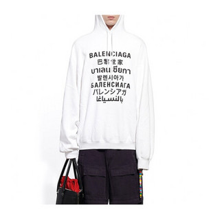 BALENCIAGA巴黎世家男装连帽衫运动衫卫衣语言印花落肩时尚休闲 L