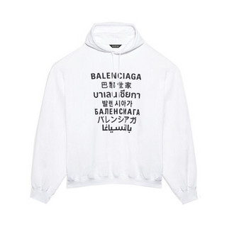 BALENCIAGA巴黎世家男装连帽衫运动衫卫衣语言印花落肩时尚休闲 L