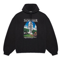 BALENCIAGA巴黎世家男装连帽衫运动衫卫衣落肩印花黑色时尚潮流 M
