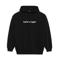 BALENCIAGA巴黎世家男装连帽衫运动衫卫衣新版权徽标印花时尚休闲 黑色 L