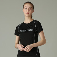Marmot 土拨鼠 21春夏新款运动圆领时尚超轻速干短袖T恤女户外 54308 曜石黑001 S 欧码偏大