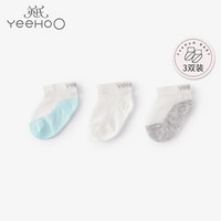 英氏婴幼儿袜子宝宝夏季舒适针织薄款防滑短袜3双装 YIWGJ20012A01水玻璃 13CM