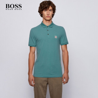 HUGO BOSS雨果博斯男士2021春夏款徽标弹力棉珠地布修身Polo衫 355-泛绿色 S