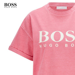 HUGO BOSS雨果博斯女士2021早春款徽标宽松有机棉 T 恤 681-粉色 EU:M