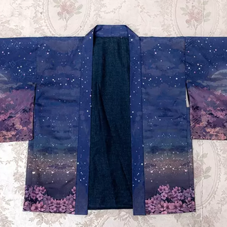 ichigomikou Lolita洛丽塔 和风 夜樱水灯 女士羽织 绀紫色