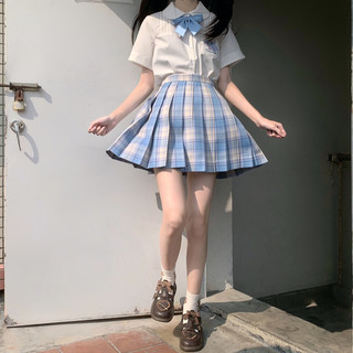 春日制服部 碎冰冰 JK制服 女士格裙 蓝色 42cm XS