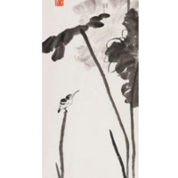 八大山人 荷花翠鸟 中国画装饰画收藏馈赠家居94x32.8cm