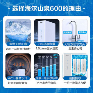 海尔（Haier） 家用净水器山泉600G富锶矿泉水HRO6H60-4+管线机HG201-R壁挂式速热饮水机 净饮水套装