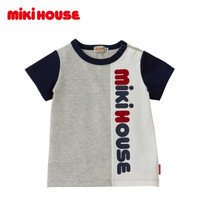 MIKIHOUSE童装男女童短袖儿童T恤日本制复古简约款T恤10-5208-822 灰色 90