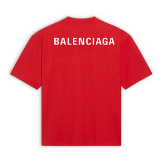 BALENCIAGA巴黎世家男装T恤棉质中等剪裁圆领短袖品牌标识印花多色可选时尚休闲 红色 L