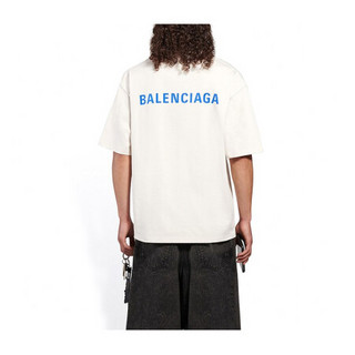 BALENCIAGA巴黎世家男装T恤棉质中等剪裁圆领短袖品牌标识印花多色可选时尚休闲 米色 XL