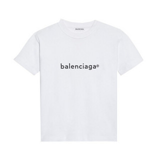 BALENCIAGA巴黎世家女装T恤圆领短袖全新品牌徽标印花白色时尚休闲 L