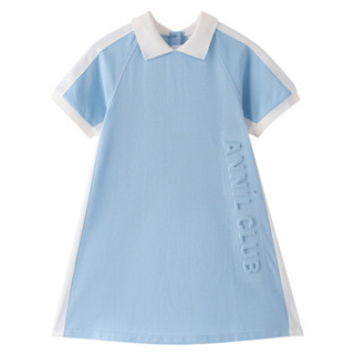 安奈儿童装女童短袖连衣裙2021夏新款 EG123077 都市蓝 120cm