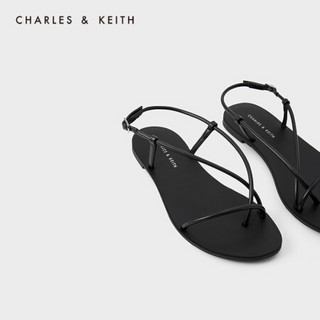 CHARLES＆KEITH2021春季新品CK1-70060562女士细绊带夹趾平跟凉鞋 Black黑色 41