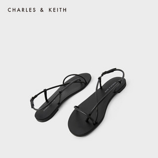 CHARLES＆KEITH2021春季新品CK1-70060562女士细绊带夹趾平跟凉鞋 Black黑色 41