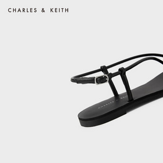 CHARLES＆KEITH2021春季新品CK1-70060562女士细绊带夹趾平跟凉鞋 Black黑色 41