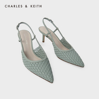 CHARLES＆KEITH2021春新品CK1-60580188女士编织鞋面尖头高跟单鞋 Sage Green灰绿色 35