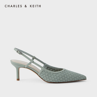 CHARLES＆KEITH2021春新品CK1-60580188女士编织鞋面尖头高跟单鞋 Sage Green灰绿色 35