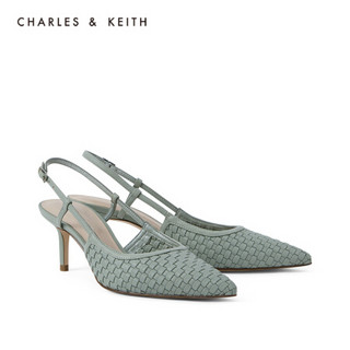 CHARLES＆KEITH2021春新品CK1-60580188女士编织鞋面尖头高跟单鞋 Sage Green灰绿色 35