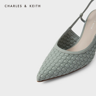 CHARLES＆KEITH2021春新品CK1-60580188女士编织鞋面尖头高跟单鞋 Sage Green灰绿色 35