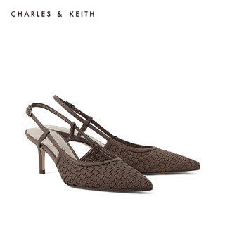 CHARLES＆KEITH2021春新品CK1-60580188女士编织鞋面尖头高跟单鞋 Brown棕色 35