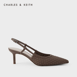 CHARLES＆KEITH2021春新品CK1-60580188女士编织鞋面尖头高跟单鞋 Brown棕色 35