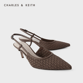 CHARLES＆KEITH2021春新品CK1-60580188女士编织鞋面尖头高跟单鞋 Brown棕色 35