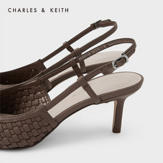 CHARLES＆KEITH2021春新品CK1-60580188女士编织鞋面尖头高跟单鞋 Brown棕色 35