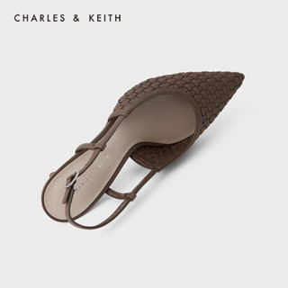 CHARLES＆KEITH2021春新品CK1-60580188女士编织鞋面尖头高跟单鞋 Brown棕色 35