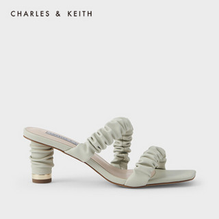 CHARLES＆KEITH2021春季新品CK1-60050916女士褶皱绊带饰高跟凉鞋 White白色 38