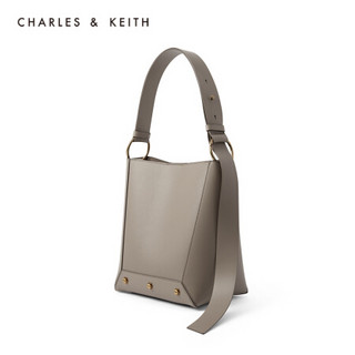 CHARLES＆KEITH2021春新品CK2-20671213女士金属铆钉饰单肩水桶包 Taupe灰褐色 L