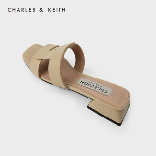 CHARLES＆KEITH2021春季新品SL1-71720059女士方头露趾低跟凉鞋 Beige米色 39