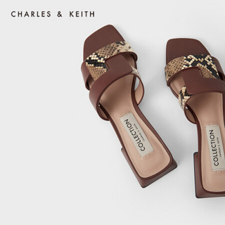 CHARLES＆KEITH2021春季新品SL1-71720059女士方头露趾低跟凉鞋 Brown棕色 40