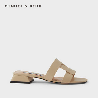 CHARLES＆KEITH2021春季新品SL1-71720059女士方头露趾低跟凉鞋 Beige米色 35