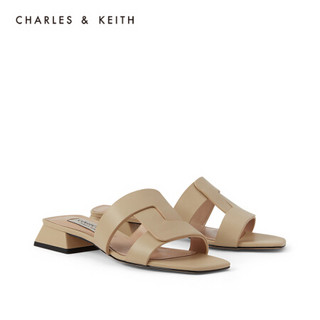CHARLES＆KEITH2021春季新品SL1-71720059女士方头露趾低跟凉鞋 Beige米色 39