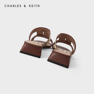 CHARLES＆KEITH2021春季新品SL1-71720059女士方头露趾低跟凉鞋 Brown棕色 40