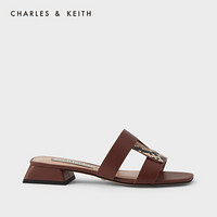 CHARLES＆KEITH2021春季新品SL1-71720059女士方头露趾低跟凉鞋 Brown棕色 40