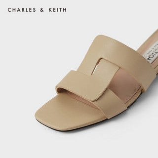 CHARLES＆KEITH2021春季新品SL1-71720059女士方头露趾低跟凉鞋 Beige米色 35