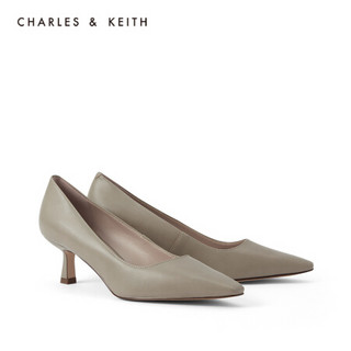 CHARLES＆KEITH2021夏季新品CK1-61720067女士简约通勤高跟单鞋 Taupe灰褐色 39