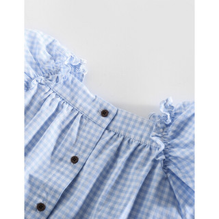小猪班纳童装女小童2021夏装维希格纹短袖衬衫 蓝色细格花 110cm