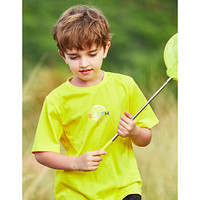 小猪班纳童装男童夏季休闲圆领短袖地球印花纯棉儿童针织T恤衫 柠檬黄 160cm