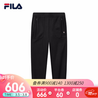 FILA 斐乐官方女士针织长裤2021春季新款束脚裤仿工装裤休闲裤潮 正黑色-BK 175/74A/XL