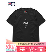 FILA FUSION潮牌男子针织短袖衫2021春夏新款简约休闲圆领T恤上衣 深黑-BK 190/108A/XXXL