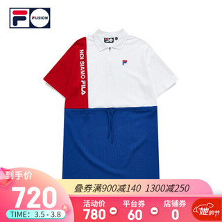 FILA FUSION 斐乐女子针织连衣裙2021春夏新款时尚撞色收腰运动裙 标准白-NV（宽松版型，建议拍小一码） 155/76A/XS