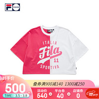 FILA FUSION 斐乐女子针织短袖衫2021春夏新款时尚撞色运动潮T恤 浅丁香紫-PC（宽松版型，建议拍小一码） 180/96A/XXL