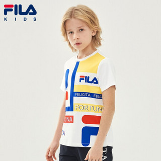 FILA KIDS斐乐官方儿童短袖T恤夏季运动休闲印花纯棉男童T恤 标准白-WT 120cm