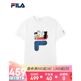 FILA x Pepe Shimada斐乐情侣短袖T恤2021夏新款猫咪插画上衣男女 标准白-WT 175/96A/L