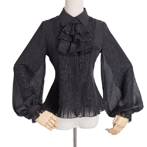 小熊星座洋服lolita Lolita洛丽塔 银汰 女士羊腿袖长袖衬衫 小尖领款 1762 黑色 L