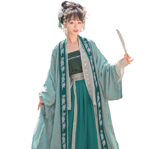 白鹿时 宋制汉服 半夏 女士外层对襟衫 绿色 S